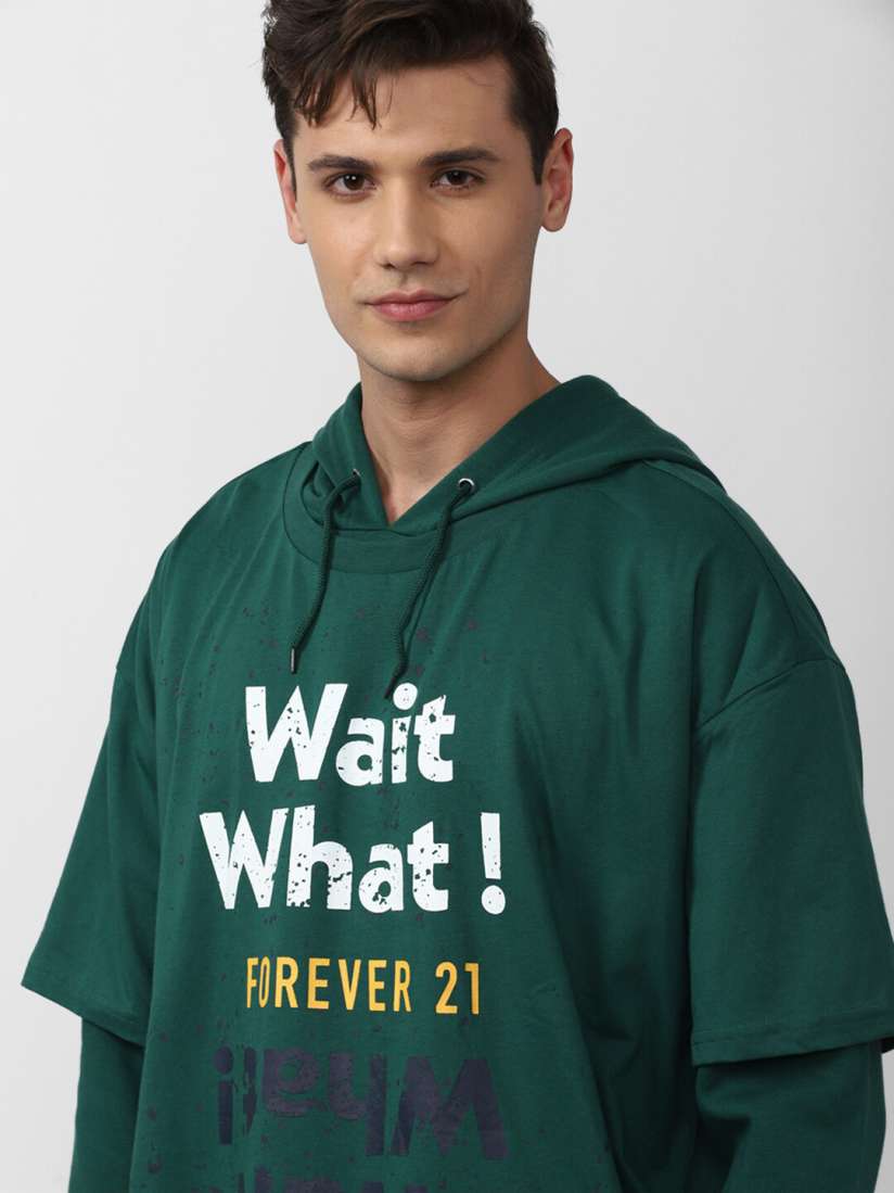 Buy FOREVER 21 Men Green Printed Hooded Sweatshirt Sweatshirts for Men 21014444 Myntra