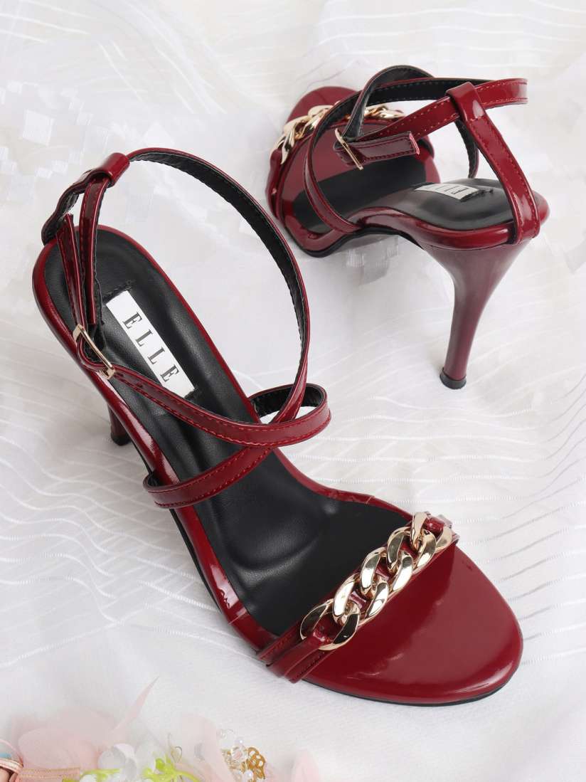 Buy ELLE Women Maroon Gold Toned Embellished Party Heels Heels for Women 21017684 Myntra