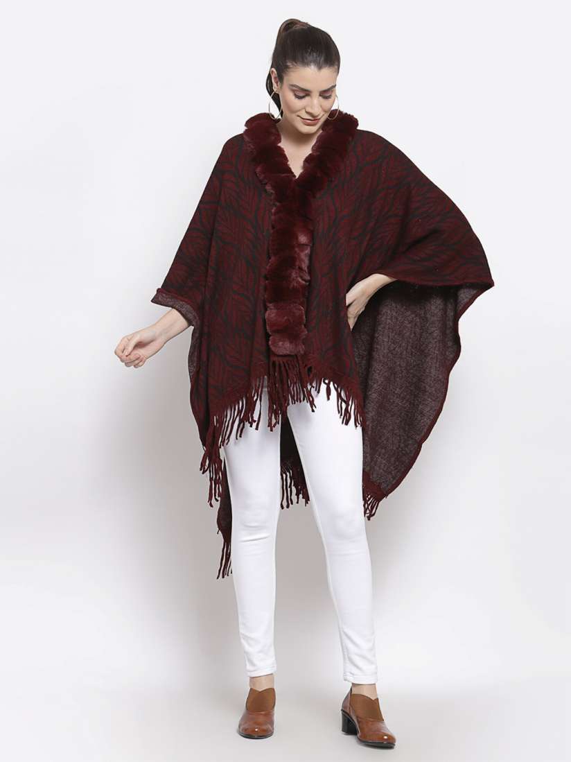 Buy Mafadeny Women Maroon Poncho Sweater Sweaters for Women 21021412 Myntra