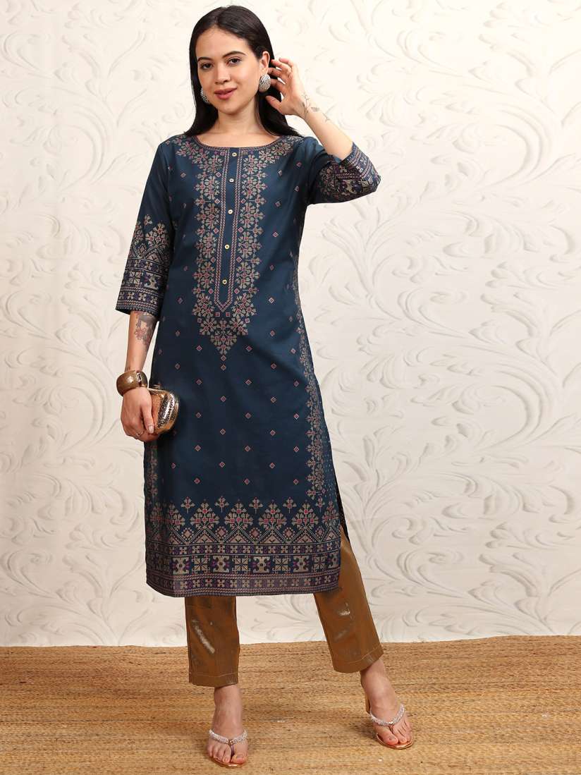 Buy Vishudh Women Navy Blue Printed A Line Kurta Kurtas for Women 2102195 Myntra