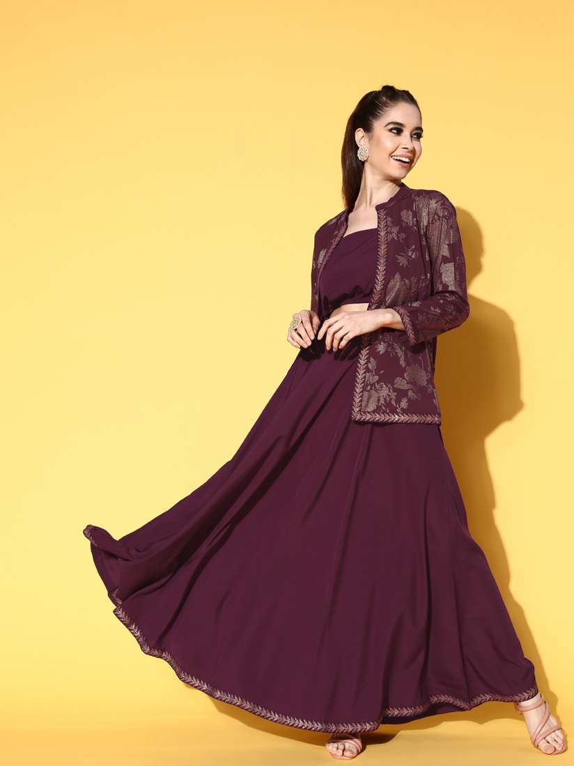 Buy Ahalyaa Women Burgundy Top With Skirt With Jacket Co Ords for Women 21023064 Myntra