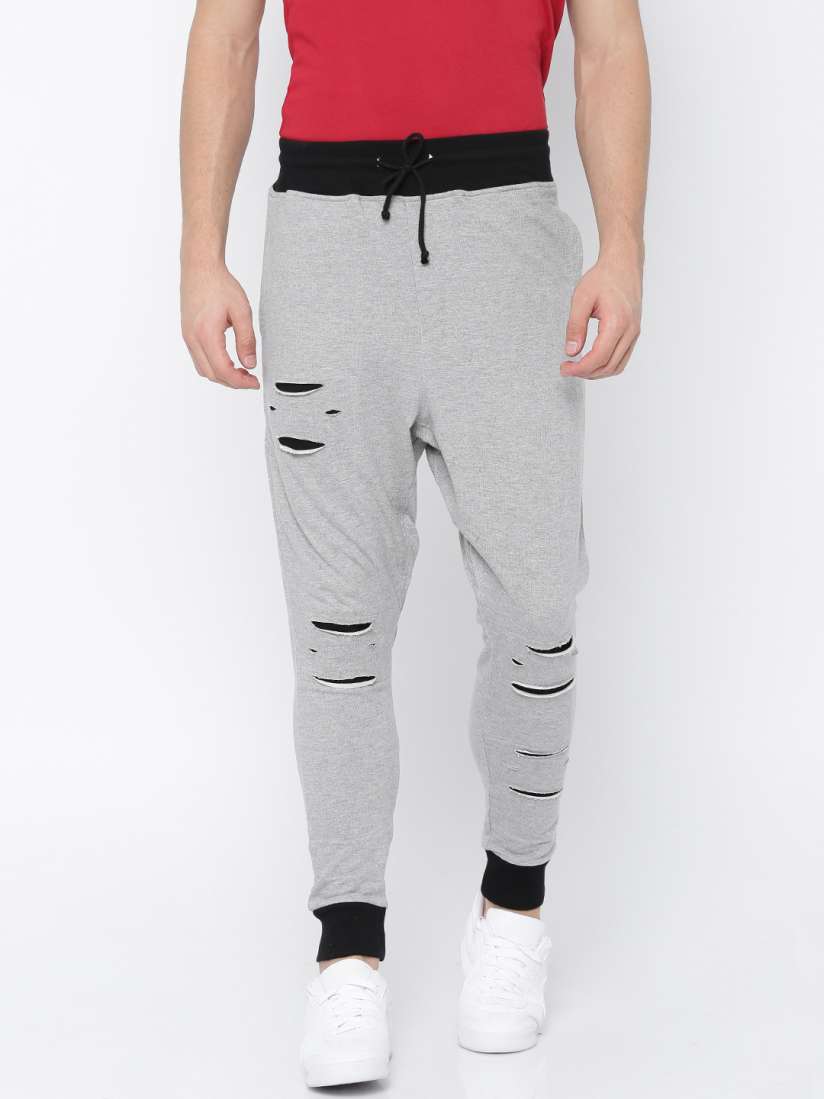 Buy Deezeno Grey Ripped Drop Crotch Joggers Track Pants for Men 2102470 Myntra