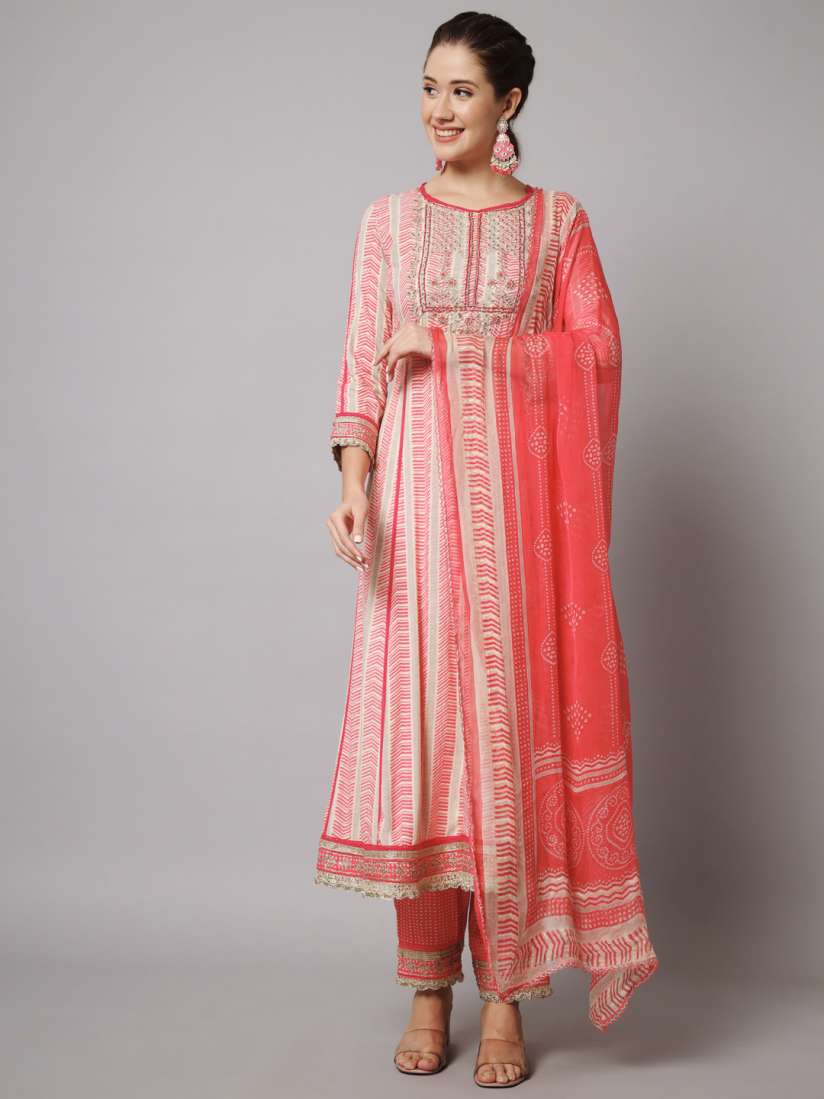 Buy Nehamta Embroidered Anarkali Kurta with Trousers With Dupatta Kurta Sets for Women 21029820 Myntra