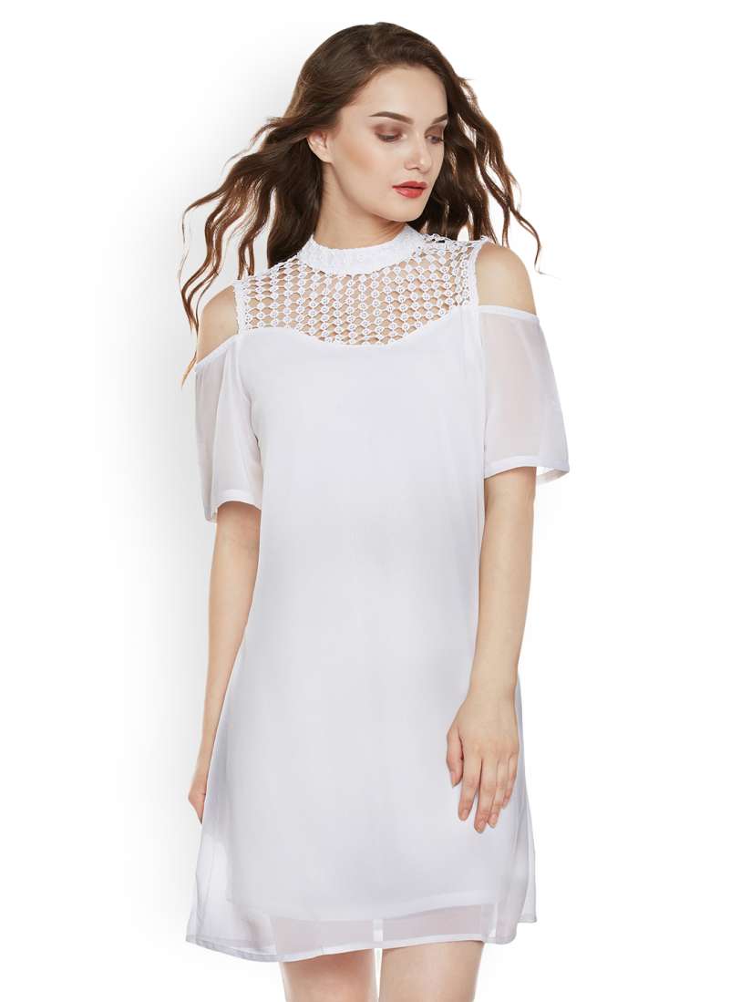Womens white cold shoulder dress discount
