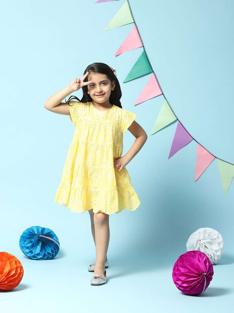 Buy Biba Yellow Floral Cotton Embroidered Ethnic A Line Dress Ethnic Dresses for Girls 21032430 Myntra