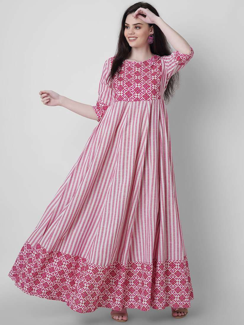 Buy Sanganeri Kurti Striped A Line Cotton Maxi Dress Dresses for Women 21034070 Myntra
