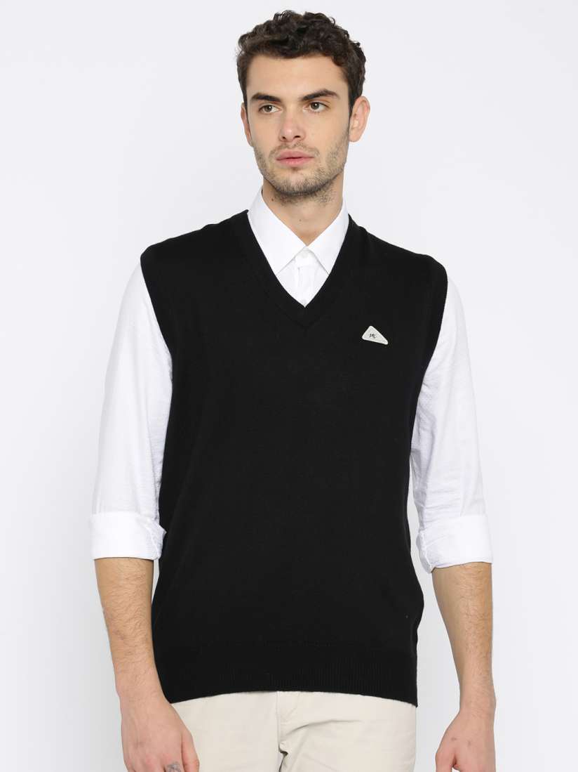 Buy Monte Carlo Men Black Solid Sweater Vest Sweaters for Men 2103608 Myntra