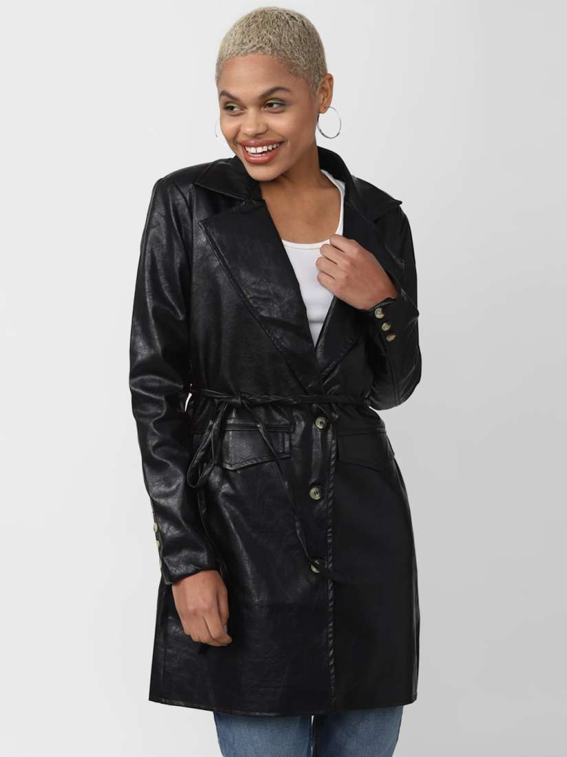 Womens longline leather jacket top