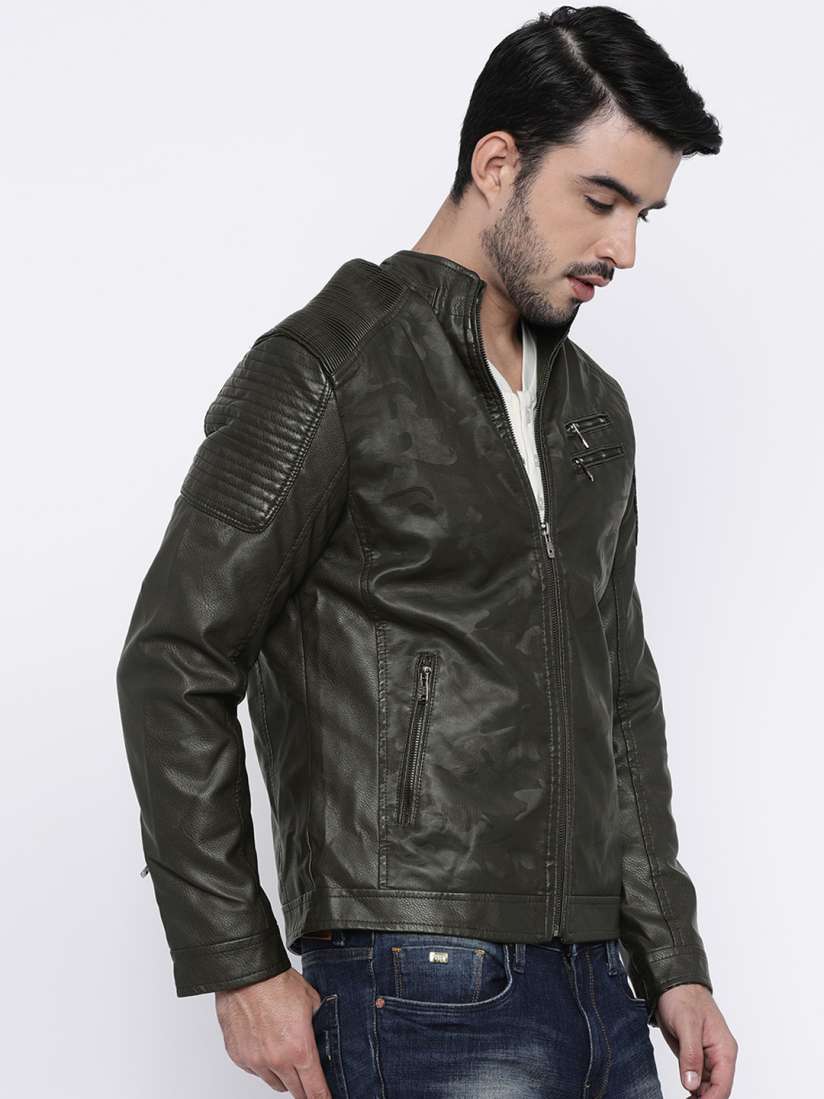 Buy The Indian Garage Co Men Green Biker Jacket Jackets for Men 2104024 Myntra