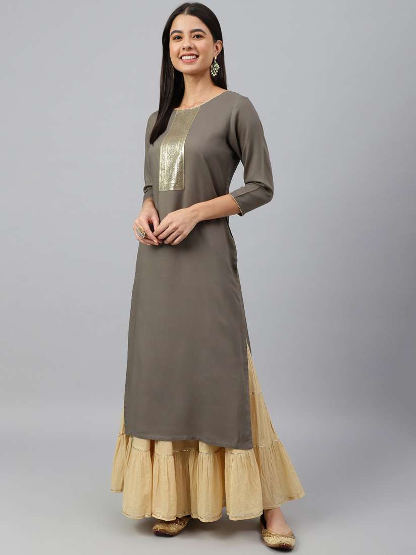 Buy Janasya Women Grey Rayon Solid Straight Kurta Kurtas for Women 21044896 Myntra