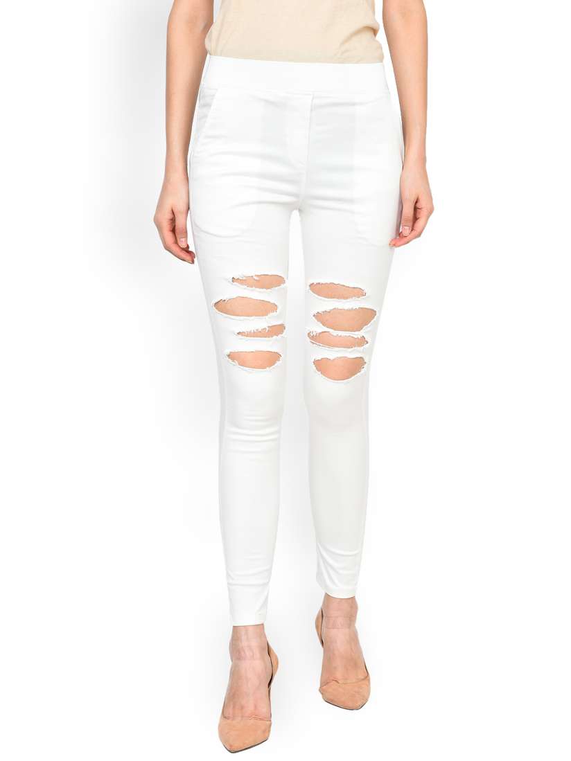 Buy Castle White Ripped Jeggings - Jeggings for Women 2104842 | Myntra