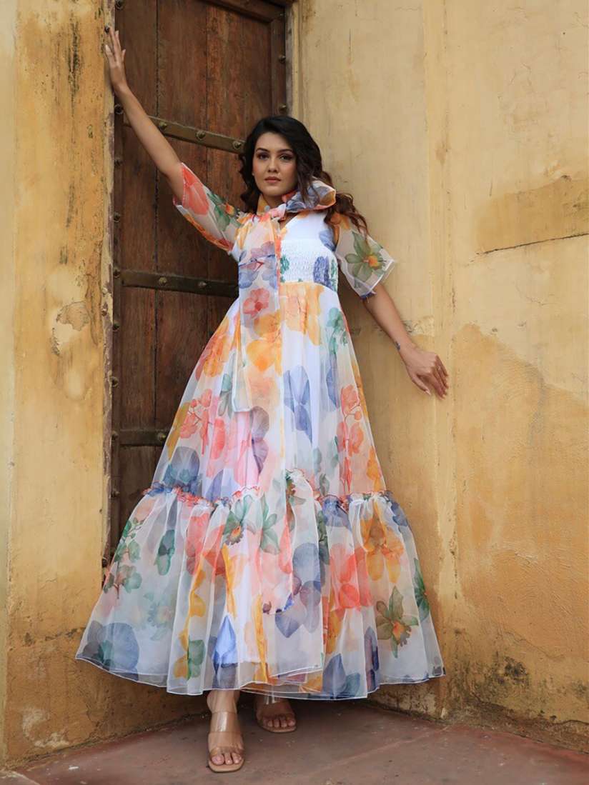 Buy OneWe Floral Tie Up Neck Net Maxi Maxi Dress Dresses for Women 21051256 Myntra