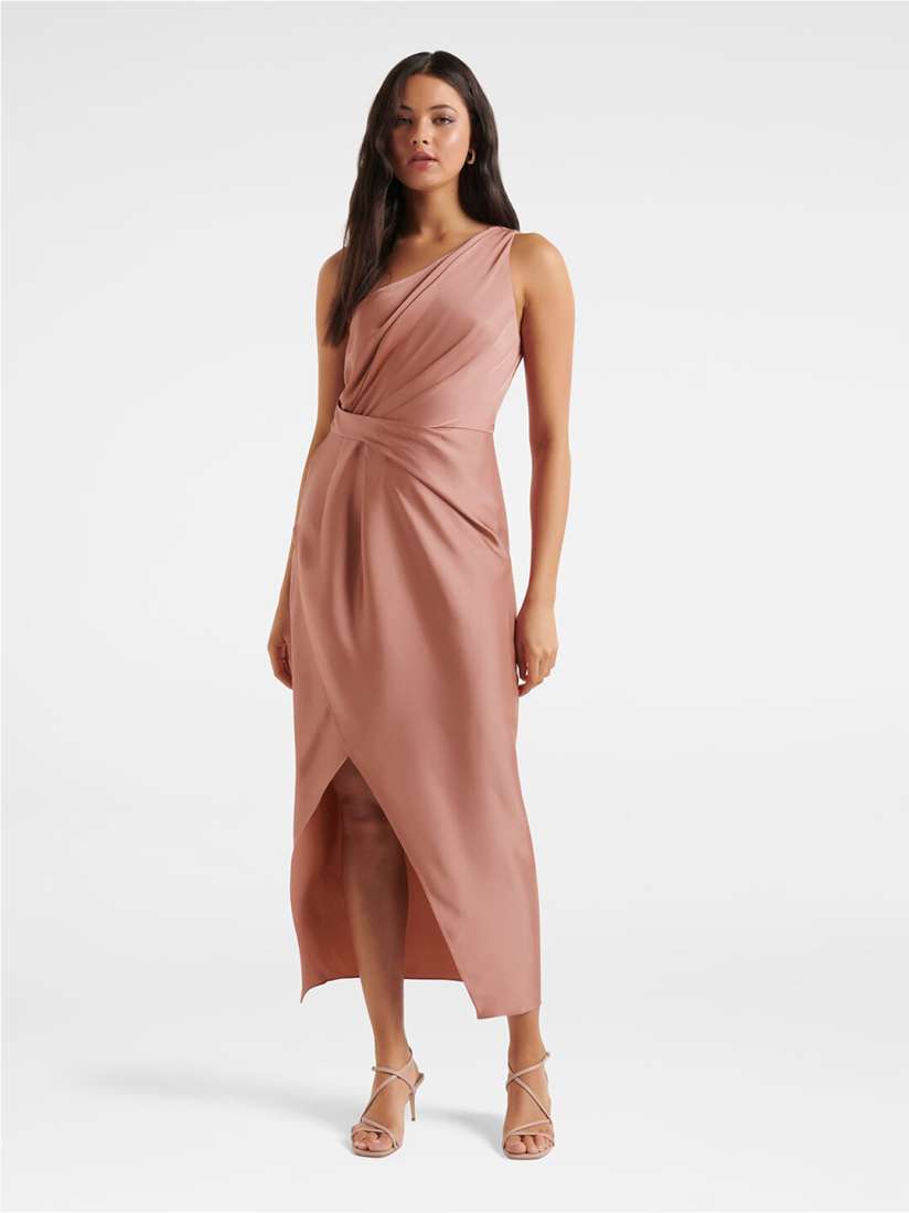 Buy Forever New Peach Coloured One Shoulder Satin Sheath Maxi Dress Dresses for Women 21064928 Myntra