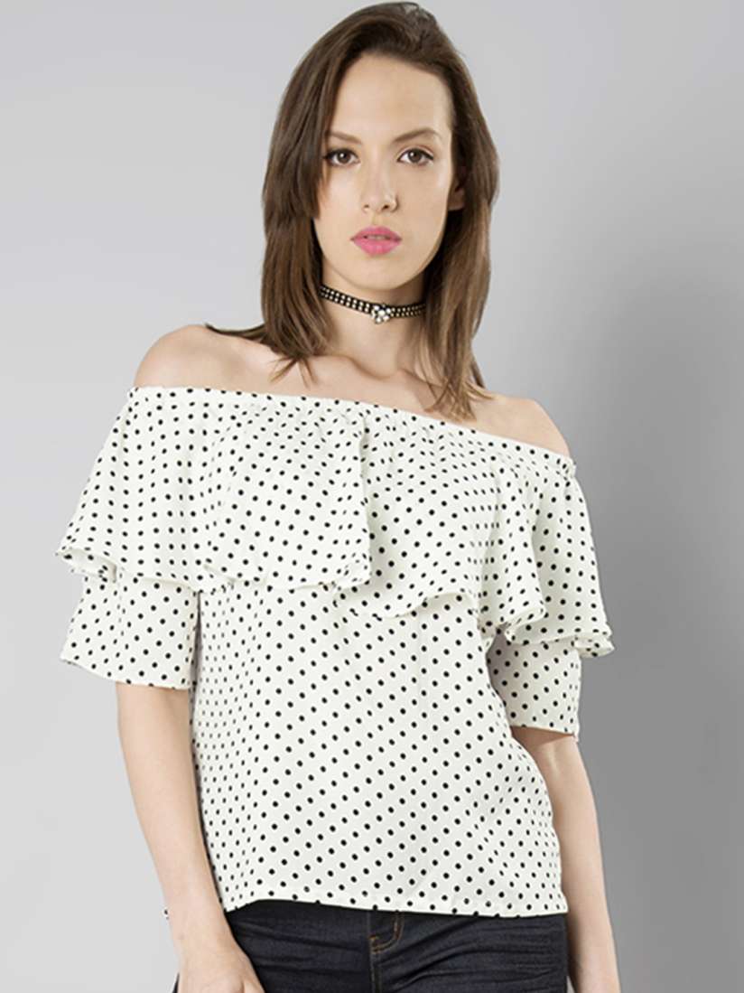 White ruffle bardot top cheap