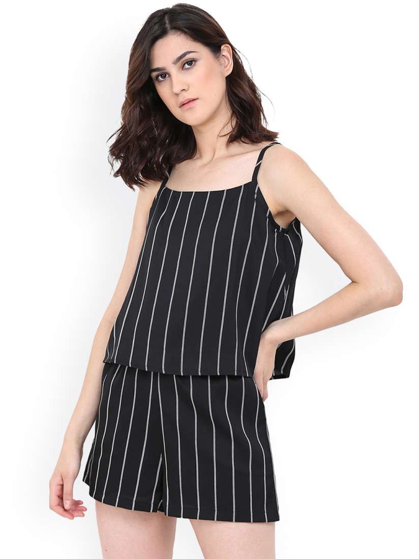 Buy Trend Arrest Black White Striped Playsuit Jumpsuit for Women 2106717 Myntra