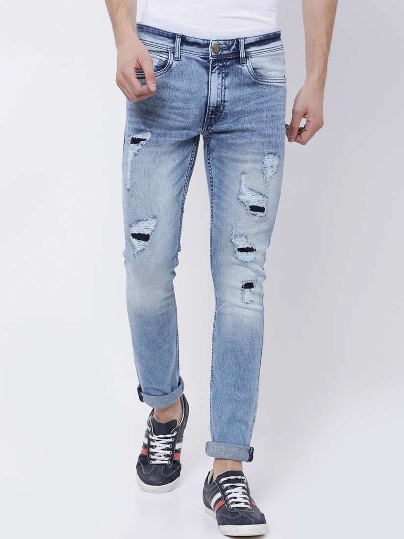 Buy LOCOMOTIVE Men Blue Tapered Fit Mid Rise Mildly Distressed Stretchable Jeans Jeans for Men 2106926 Myntra