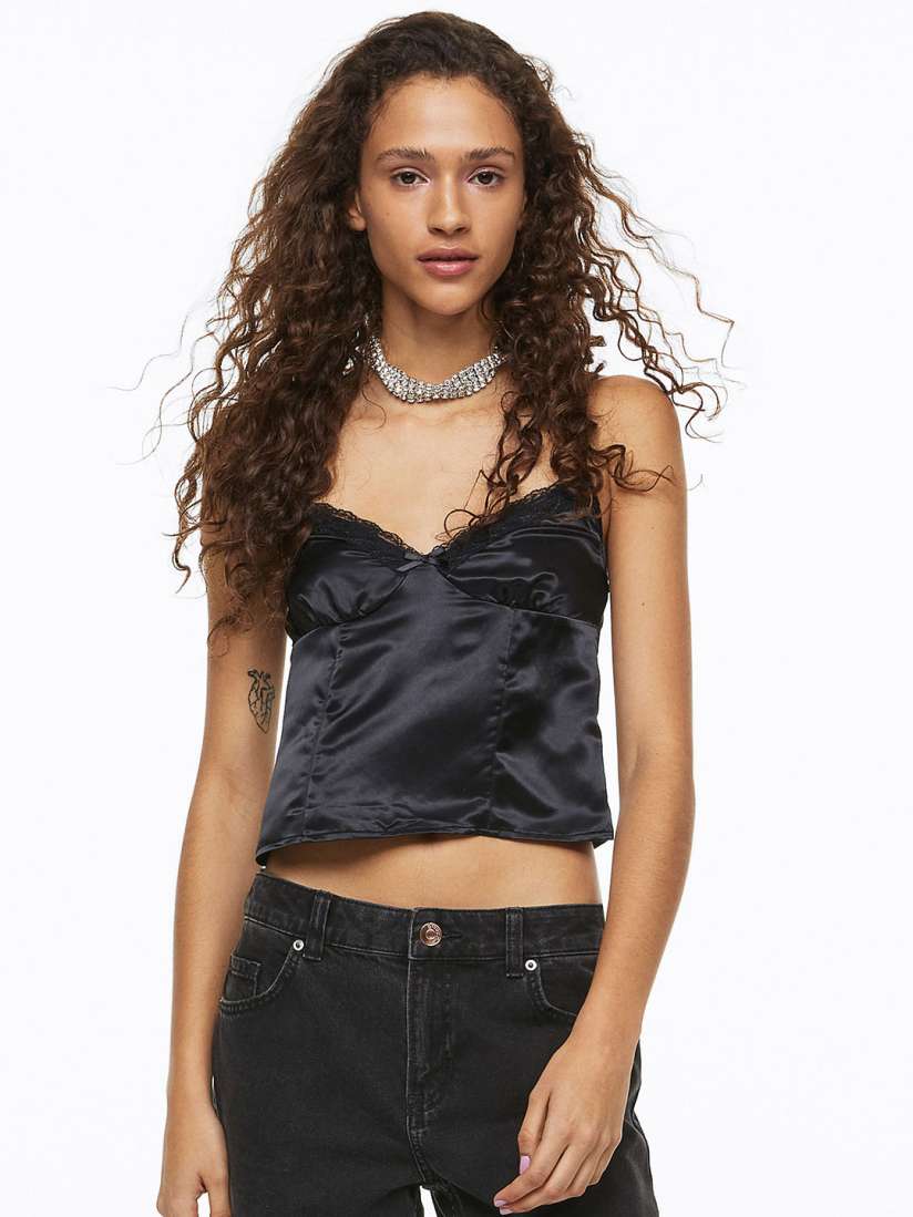 Buy H M Lace Trimmed Satin Top Tops for Women 21072644 Myntra