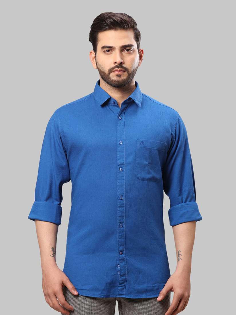 Buy Raymond Men Blue Cotton Slim-Fit Casual Shirts Shirts for