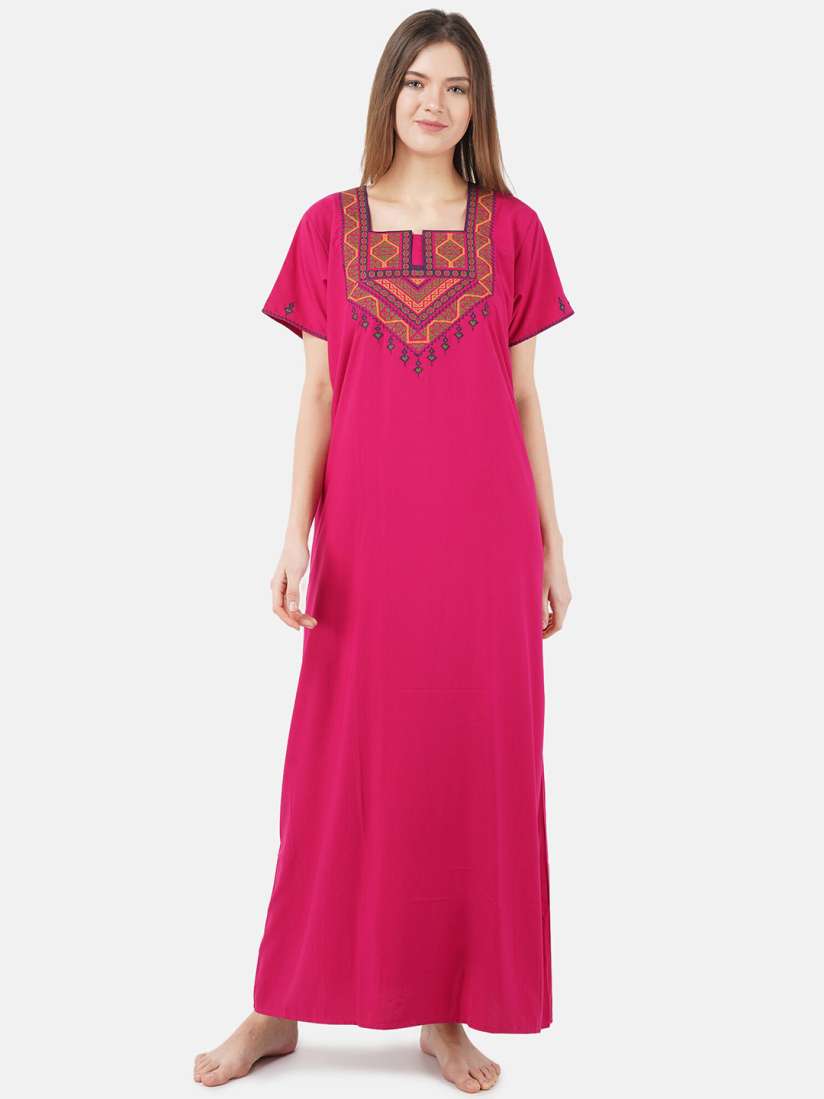 Buy KOI SLEEPWEAR Pink Embroidered Cotton Maxi Nightdress Nightdress for Women 21076776 Myntra