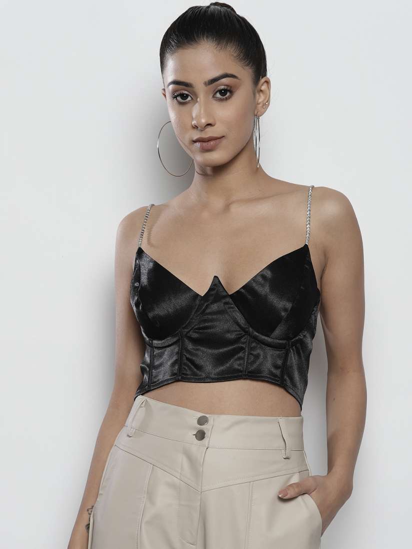 Buy Boohoo Satin Diamante Strap Corset Top Tops for Women 21076998 Myntra