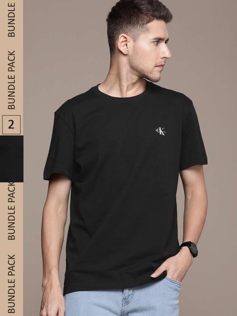 Buy Calvin Klein Jeans Pack Of 2 Brand Logo Pure Cotton T shirt Tshirts for Men 21085986 Myntra