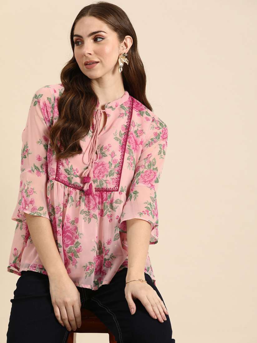Buy all about you A Line Floral Printed Tie Up Neck Kurti Kurtis for Women 21090828 Myntra