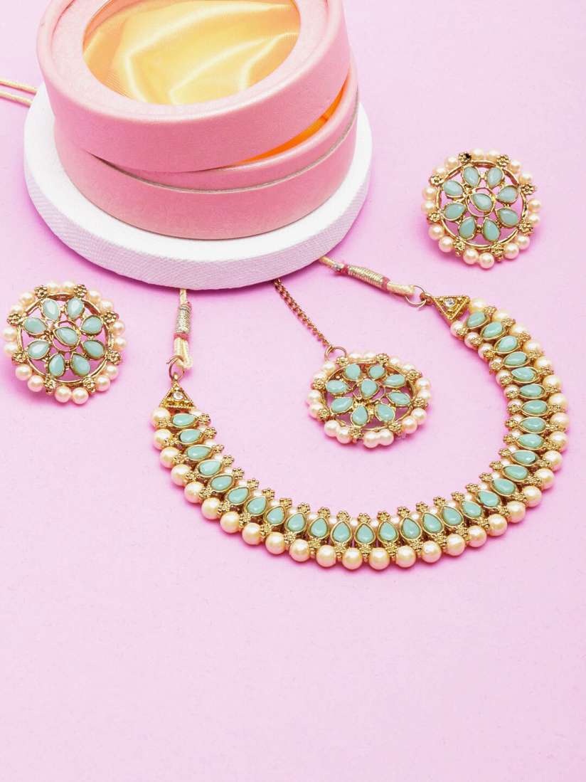 Buy DIVA WALK Gold Plated Stone Studded Beaded Jewellery Set Jewellery Set for Women 21091642 Myntra