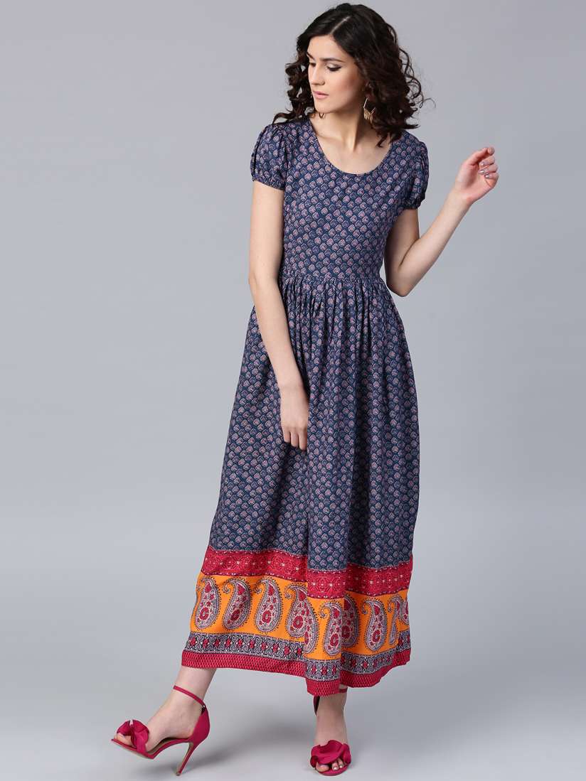 Buy AKS Women Blue Printed Maxi Dress Dresses for Women 2111455 Myntra