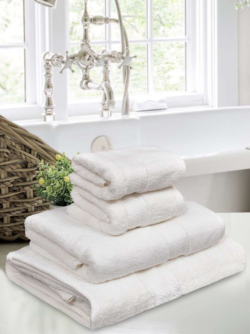 Buy BOMBAY DYEING White Set of 4 600 GSM Soft Durable Cotton Towel Set Towel Set for Unisex 21117734 Myntra