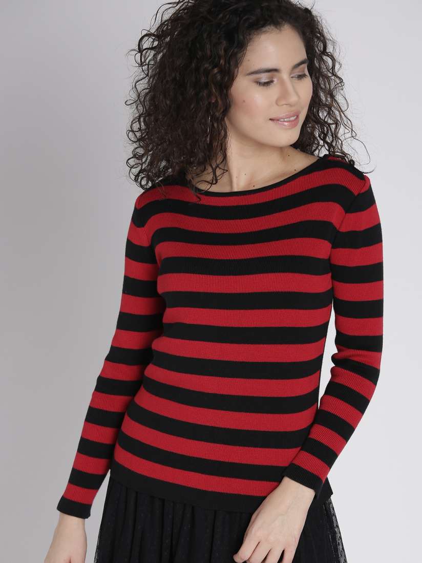 Buy Chemistry Women Red Black Striped Sweater Sweaters for Women 2112701 Myntra