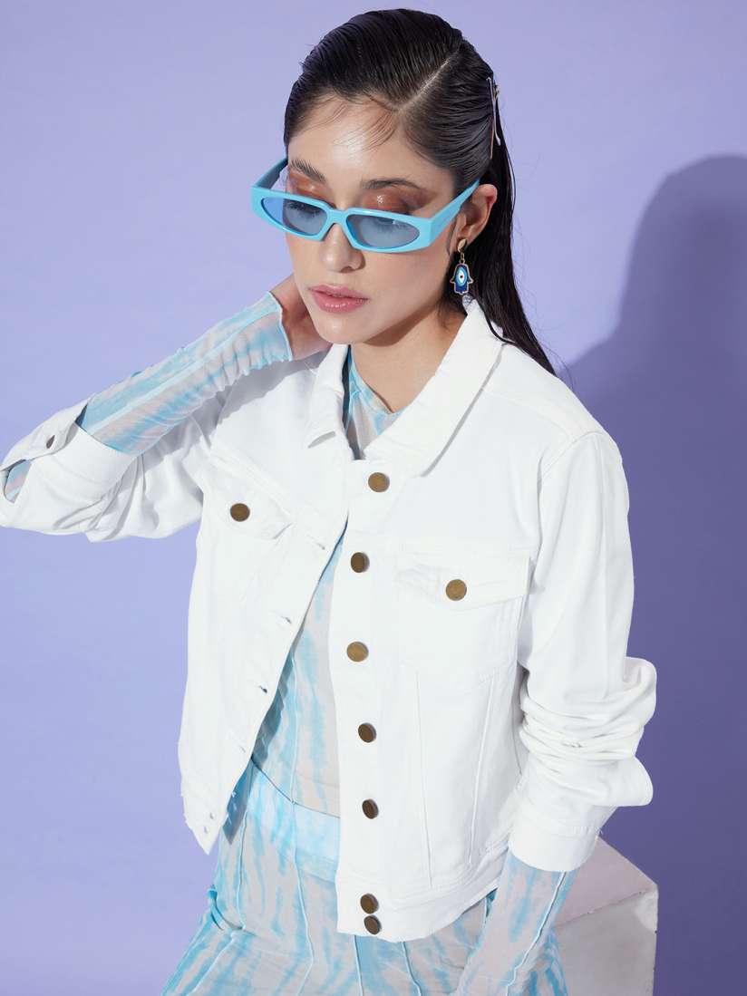 Buy Dressberry Solid Pure Cotton Casual Denim Jacket Jackets for Women 21128240 Myntra