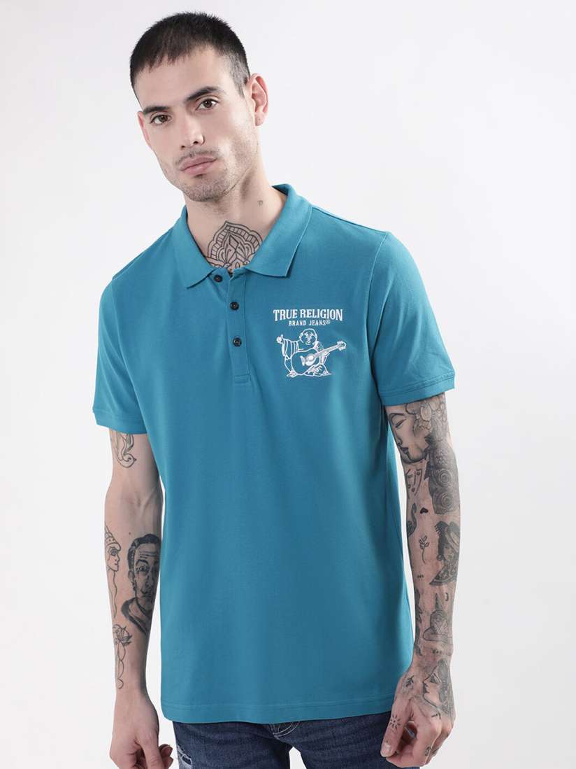 Buy True Religion Men Teal Cotton Polo Collar T shirt Tshirts for Men 21132538 Myntra