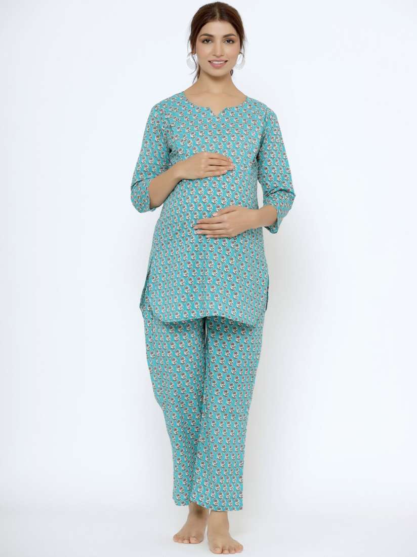 Buy CRAFIQA Women Printed Pure Cotton Maternity Nursing Kurta with Pant Night suits for Women 21133396 Myntra
