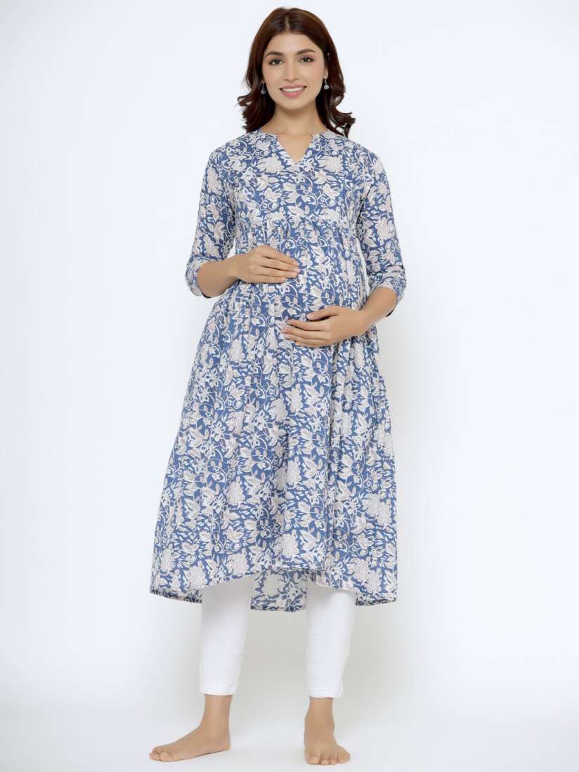 Buy CRAFIQA Women Blue White Floral Printed Maternity Nursing Cotton Anarkali Kurta Kurtas for Women 21133626 Myntra