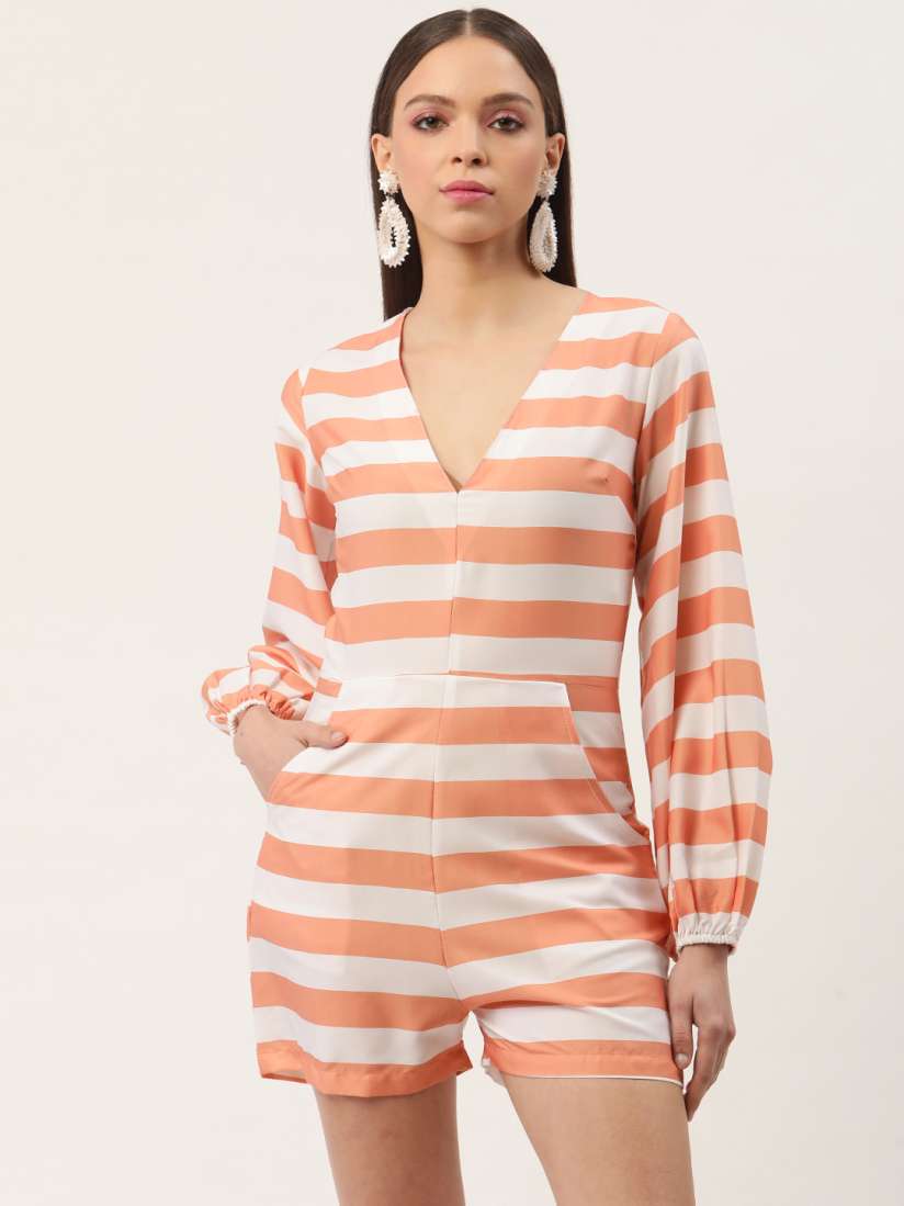 Striped jumpsuit myntra sales