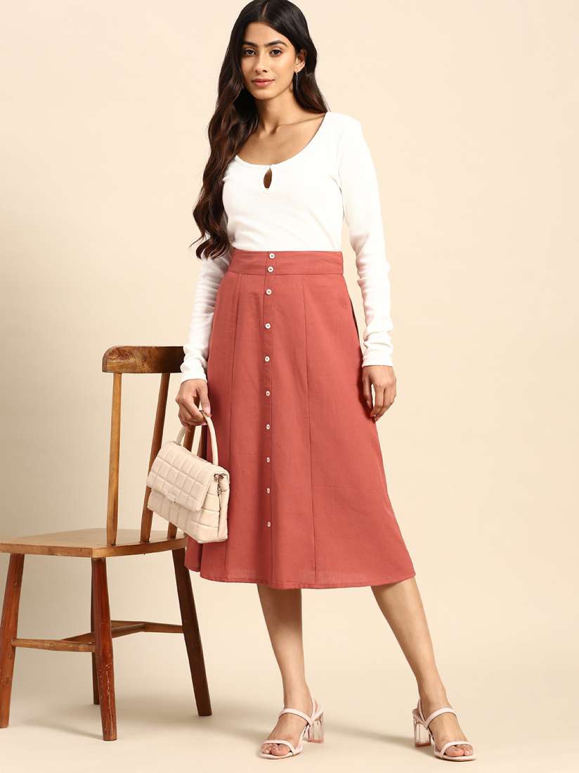Buy all about you Solid Button Front A line Midi Skirt Skirts for Women 21144736 Myntra