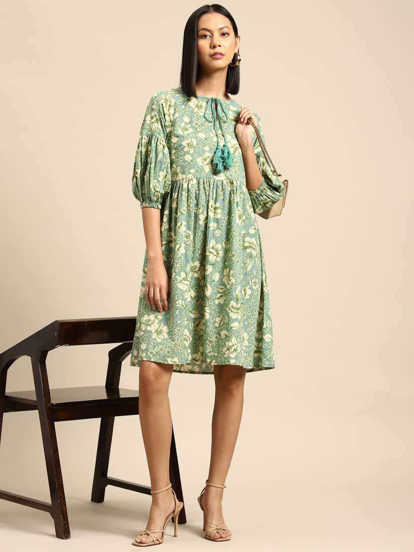 Buy all about you Floral Print Tie Up Neck A Line Dress Dresses for Women 21144782 Myntra
