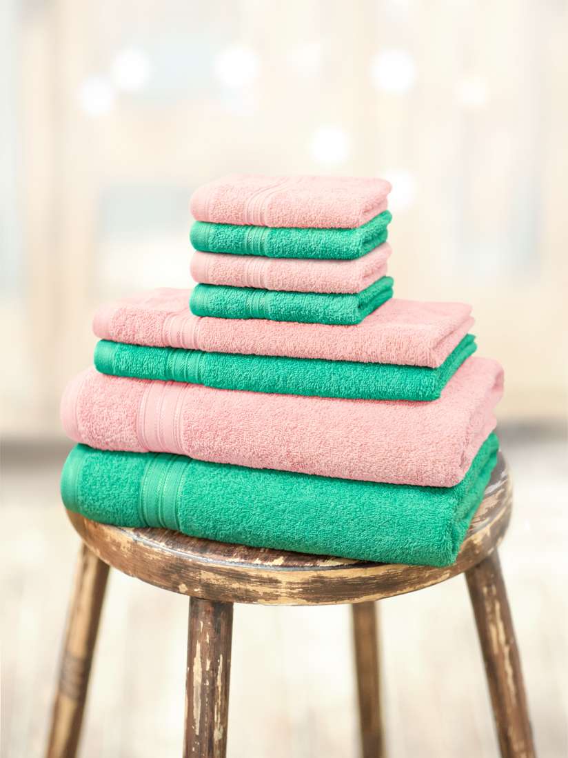 Buy swiss republic Green Peach Coloured Set of 8 Cotton 450 GSM Towels Towel Set for Unisex 2114706 Myntra