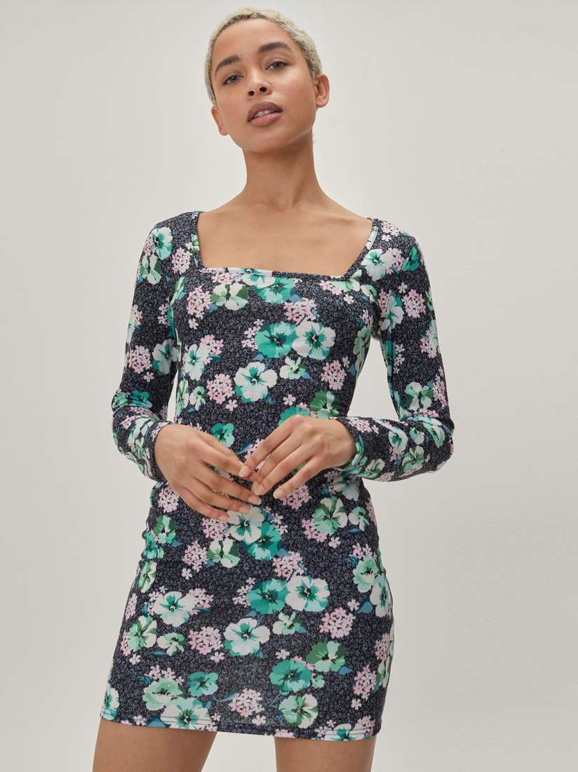Buy NASTY GAL Floral Square Neck Bodycon Mini Dress Dresses for Women 21148602 Myntra