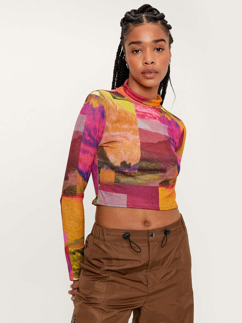 Buy NASTY GAL Abstract Print Crepe Mesh Crop Top Tops for Women 21148884 Myntra