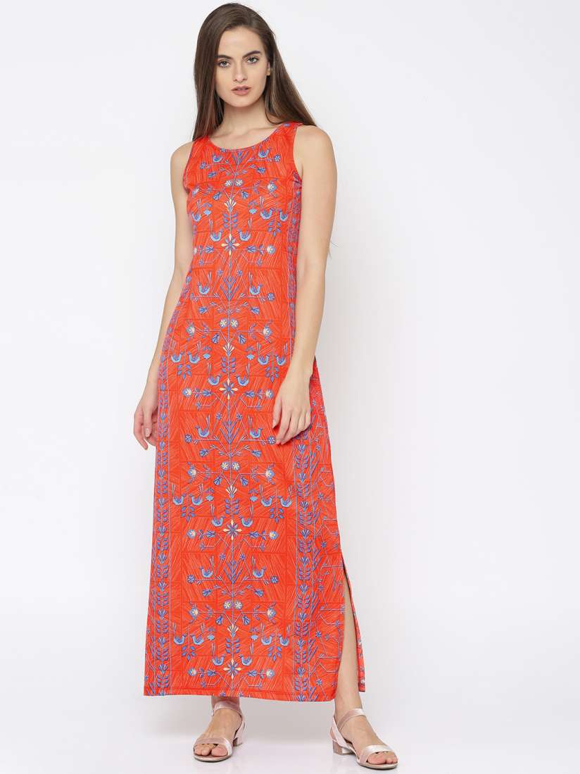 Buy Global Desi Women Orange Blue Printed Maxi Dress Dresses for Women 2115648 Myntra