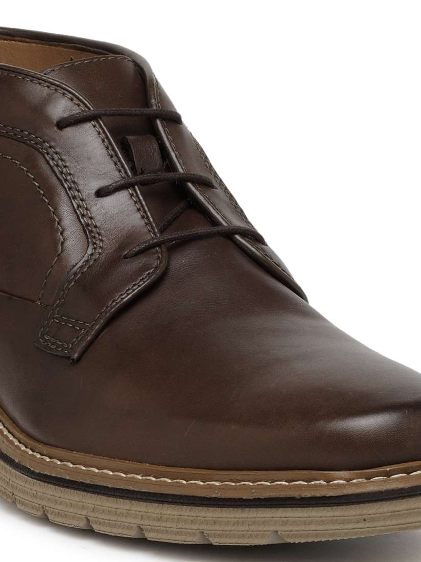 Buy Clarks Men Brown Solid Leather Mid Top Flat Boots Casual Shoes for Men 2116257 Myntra