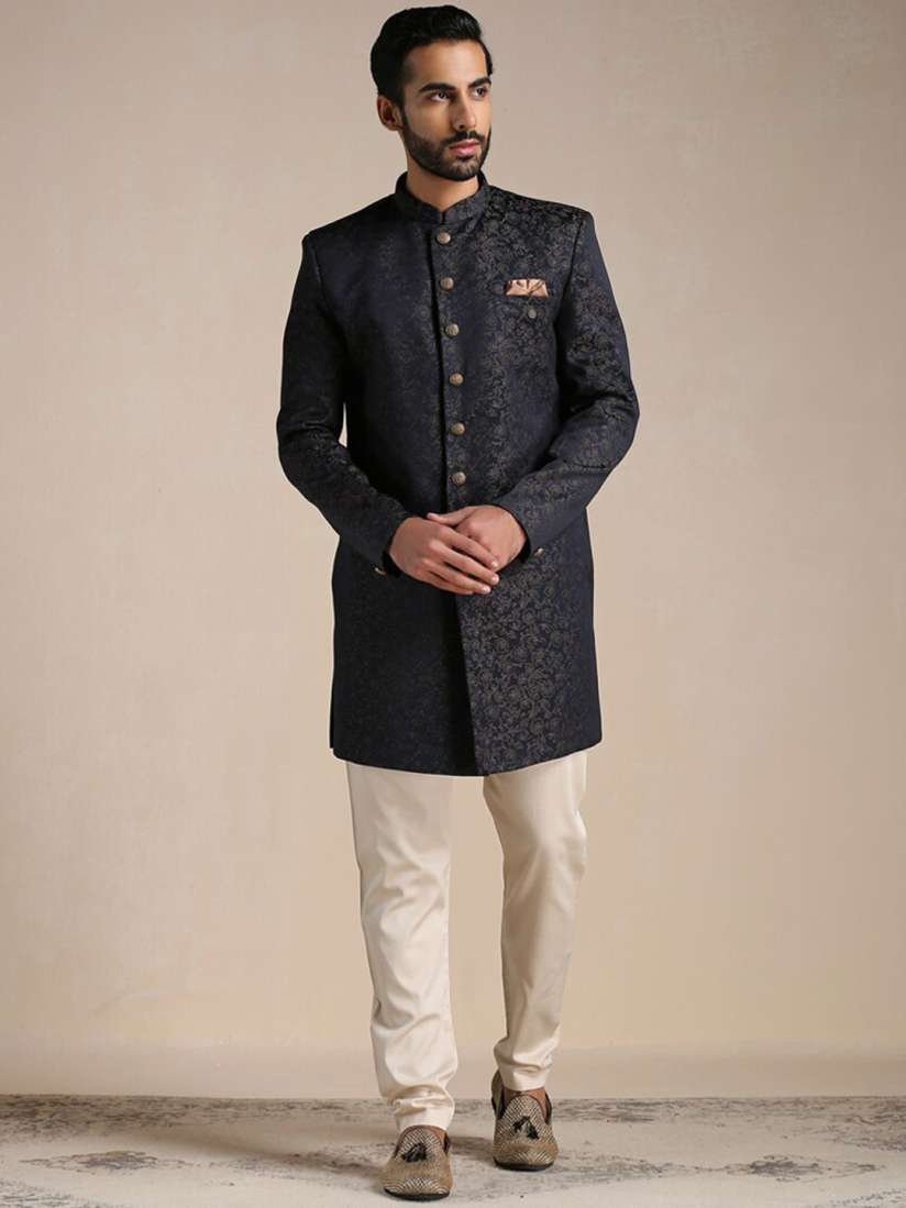 Buy Manyavar Men Printed Brocade Kurta and Pyjamas with Jacket Indo Western Set Sherwani for Men 21165432 Myntra