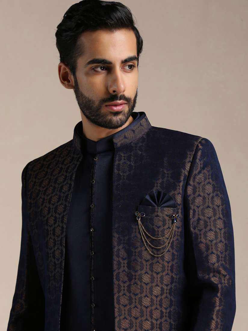 Buy Manyavar Rayon All Over Self Design Full Sleeve Indo Western Sherwani Set Sherwani for Men 21165444 Myntra