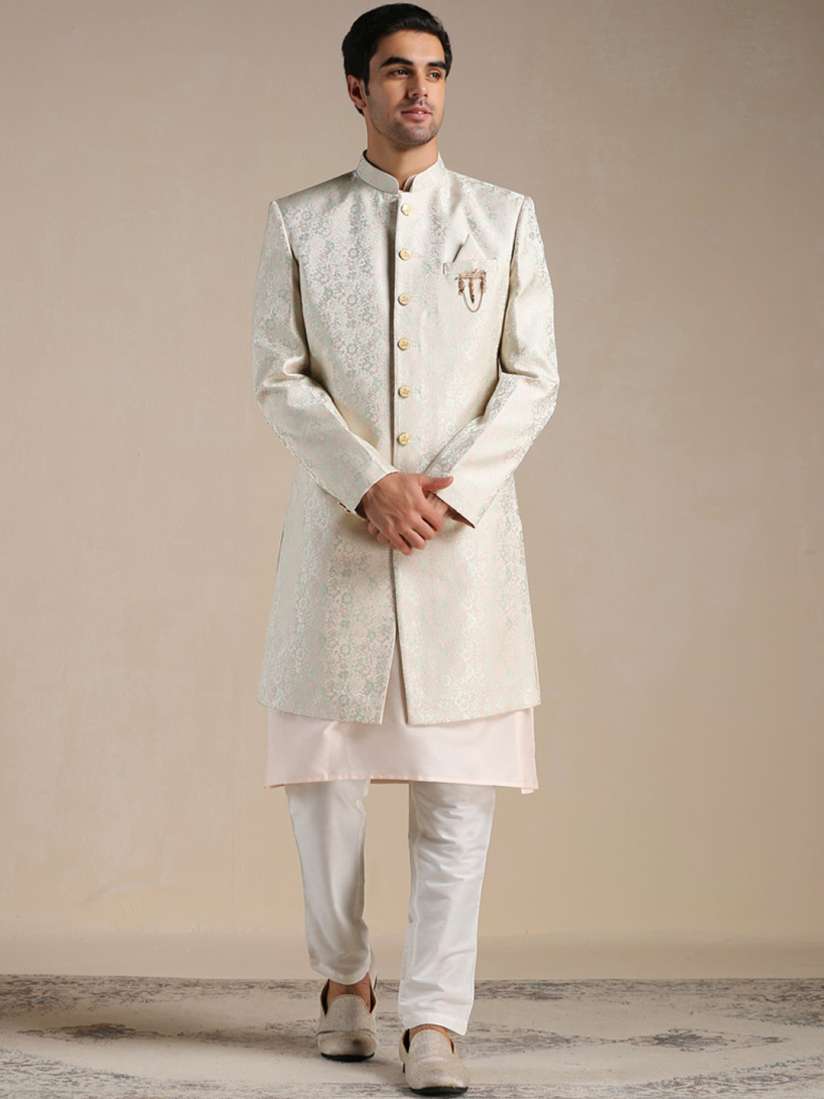 Buy Manyavar Men Woven Design Sherwani with Kurta Trousers Set Sherwani for Men 21165456 Myntra