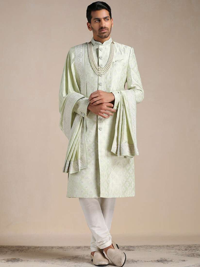 Buy Manyavar Men Self Design Art Silk Sherwani Set Sherwani for Men 21166510 Myntra