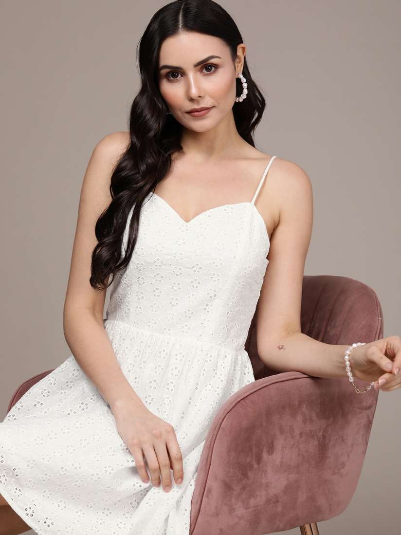 Buy bebe Pure Cotton Schiffli Shoulder Straps A Line Dress Dresses for Women 21170522 Myntra