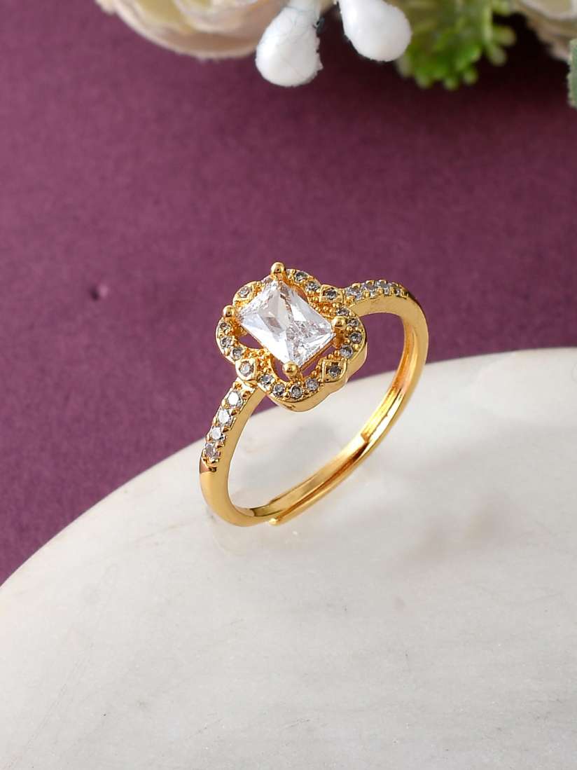 Buy Voylla Gold Plated CZ Studded Adjustable Finger Ring Ring for Women 21181042 Myntra