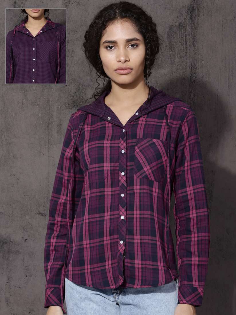 Roadster women's checkered casual reversible shirt store