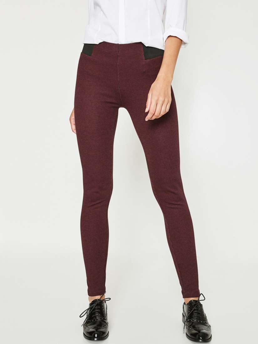 Buy promod Women Maroon Black Self Design Leggings Leggings for Women 2118421 Myntra